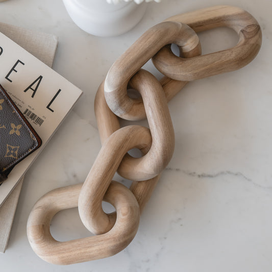 Acacia Wood Chain Link Decor - Perfect Rustic Wooden Decor For Coffee Table and Bookshelf