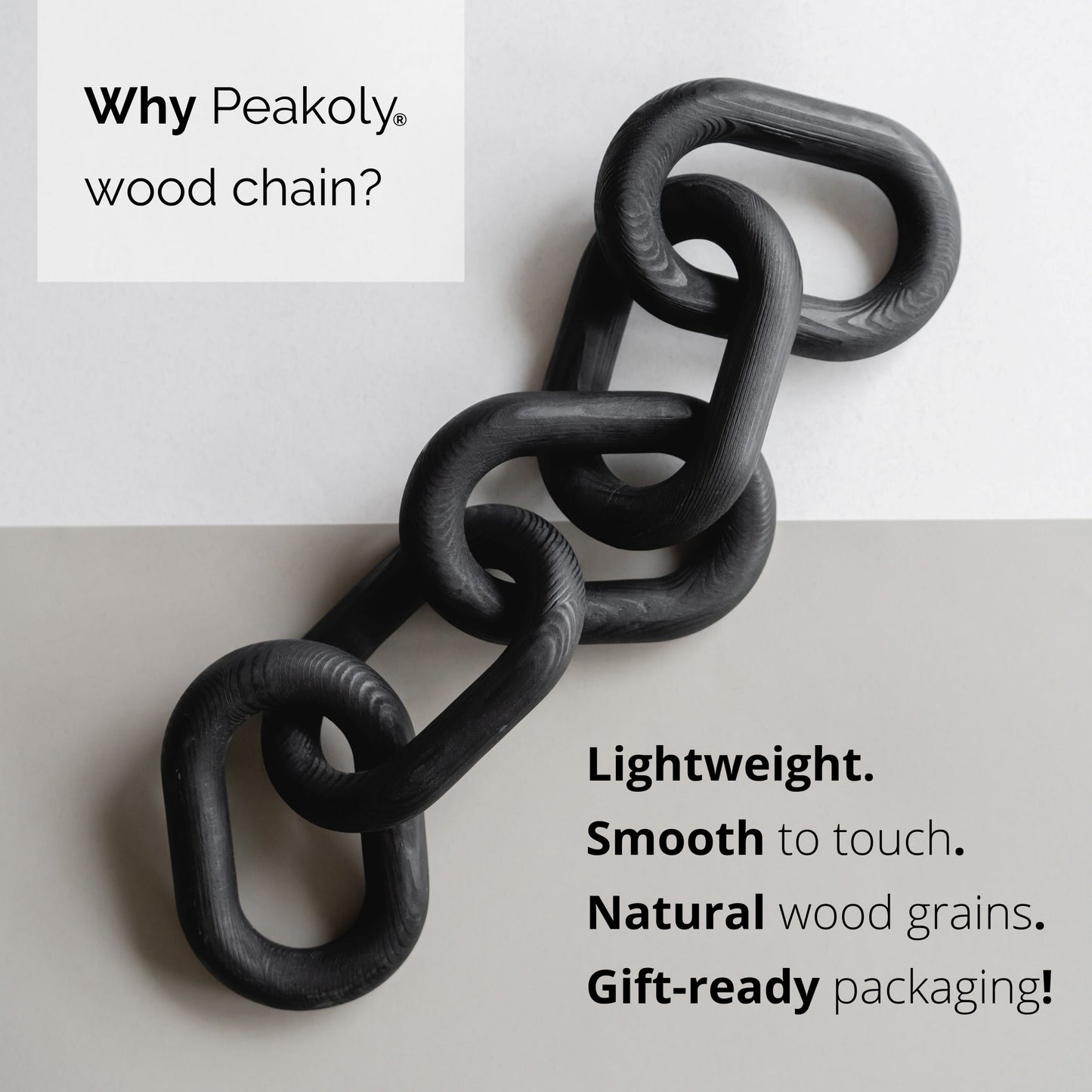 Wood Chain Link Decor in Charcoal Black - Perfect Coffee Table, Bookshelf and Table Decor Pieces